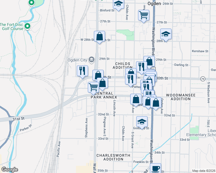map of restaurants, bars, coffee shops, grocery stores, and more near 762 Patterson Street in Ogden