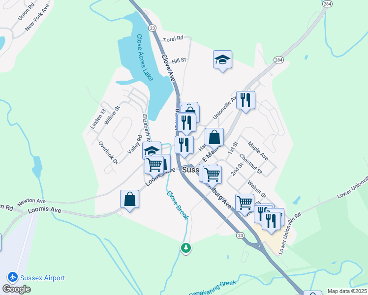 map of restaurants, bars, coffee shops, grocery stores, and more near 16 Newton Avenue in Sussex