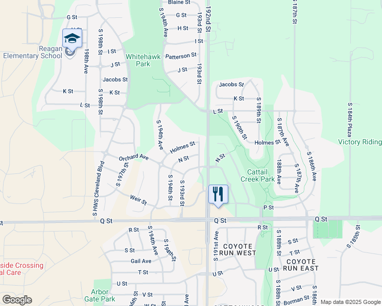 map of restaurants, bars, coffee shops, grocery stores, and more near 19277 Holmes Street in Omaha