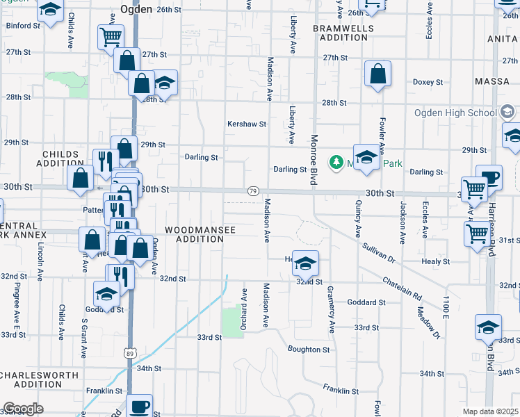 map of restaurants, bars, coffee shops, grocery stores, and more near 678 Patterson Street in Ogden