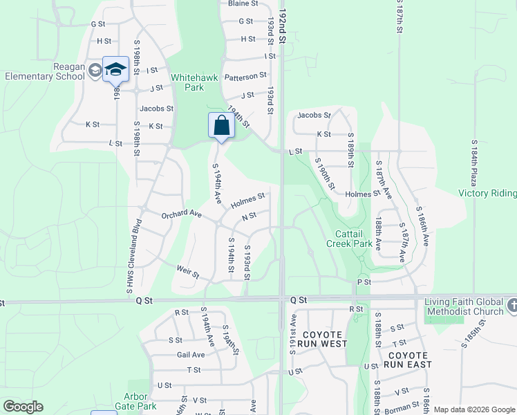 map of restaurants, bars, coffee shops, grocery stores, and more near 19277 Holmes Street in Omaha
