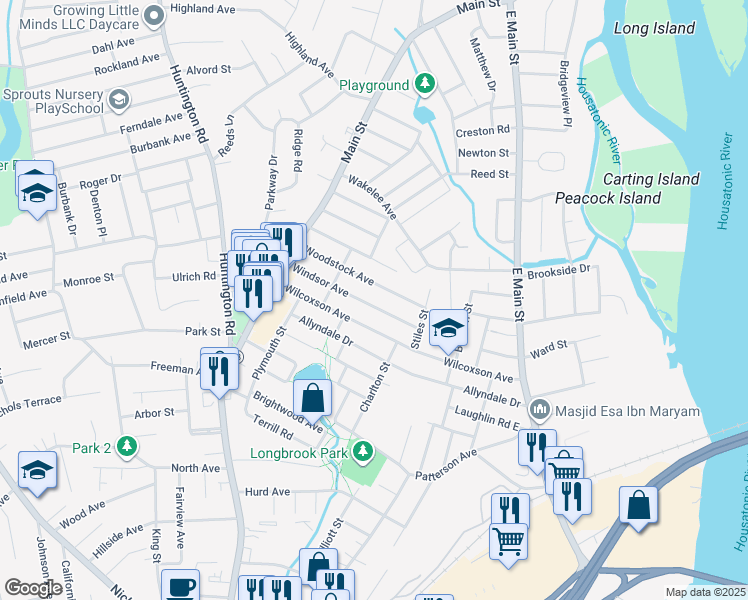 map of restaurants, bars, coffee shops, grocery stores, and more near 371 Woodstock Avenue in Stratford