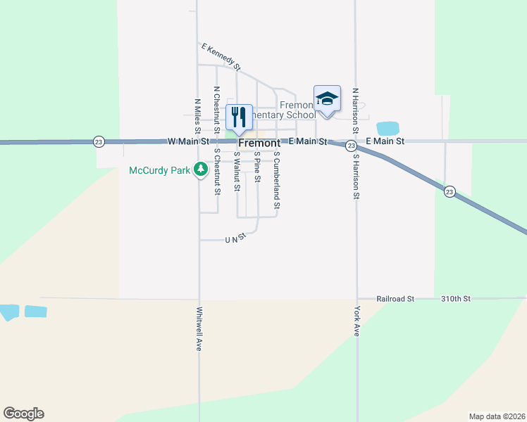 map of restaurants, bars, coffee shops, grocery stores, and more near 223-247 S Cumberland St in Fremont