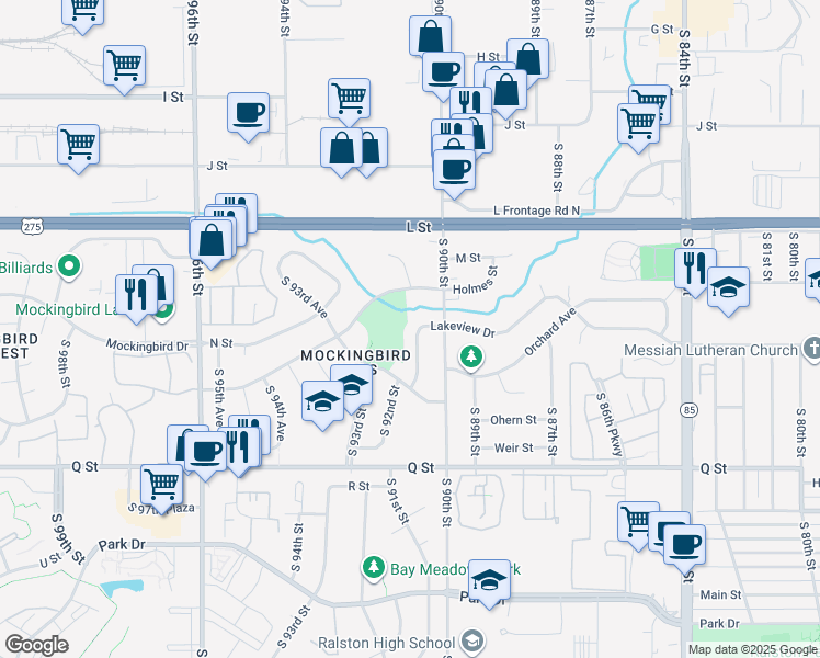 map of restaurants, bars, coffee shops, grocery stores, and more near 4906 South 91st Street in Omaha