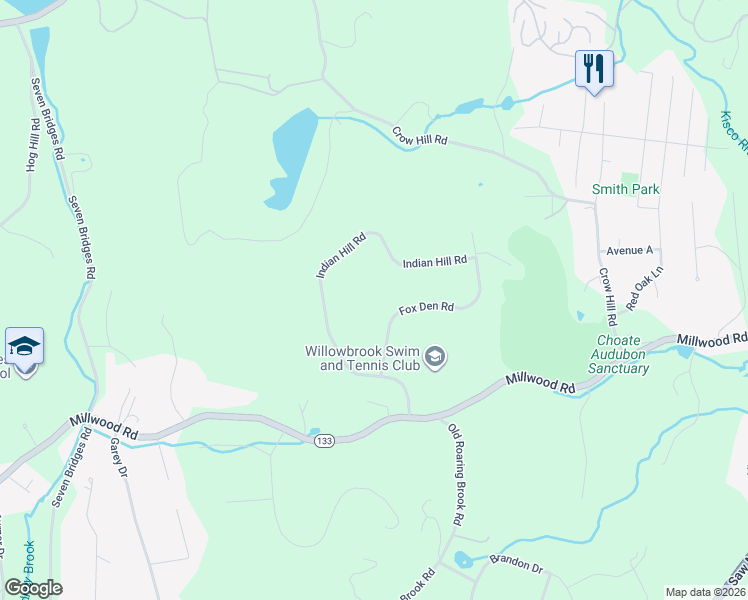 map of restaurants, bars, coffee shops, grocery stores, and more near 46 Indian Hill Road in Mount Kisco