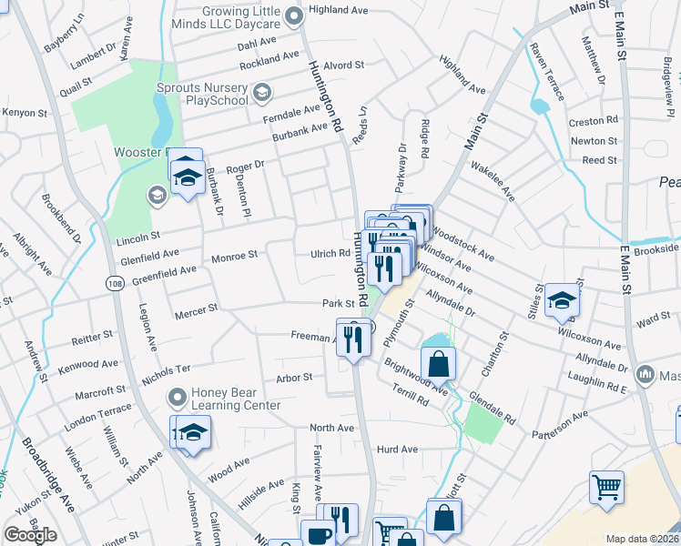 map of restaurants, bars, coffee shops, grocery stores, and more near 240 Lobdell Drive in Stratford