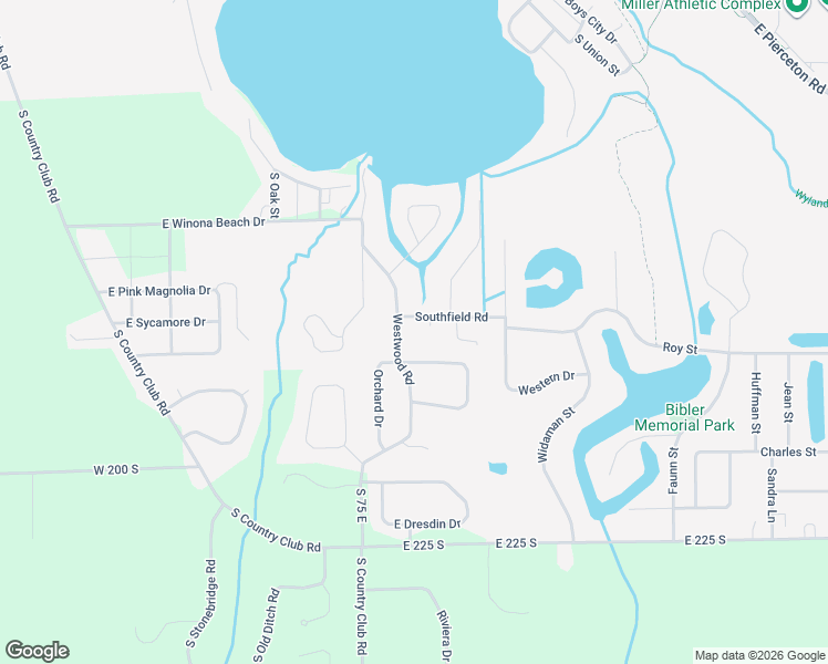 map of restaurants, bars, coffee shops, grocery stores, and more near 102 Southfield Road in Winona Lake