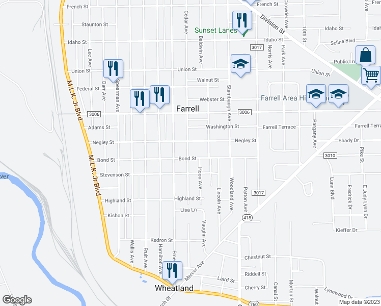 map of restaurants, bars, coffee shops, grocery stores, and more near 505 Beechwood Avenue in Farrell