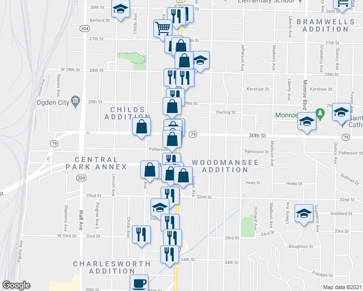 map of restaurants, bars, coffee shops, grocery stores, and more near 3026 Washington Boulevard in Ogden