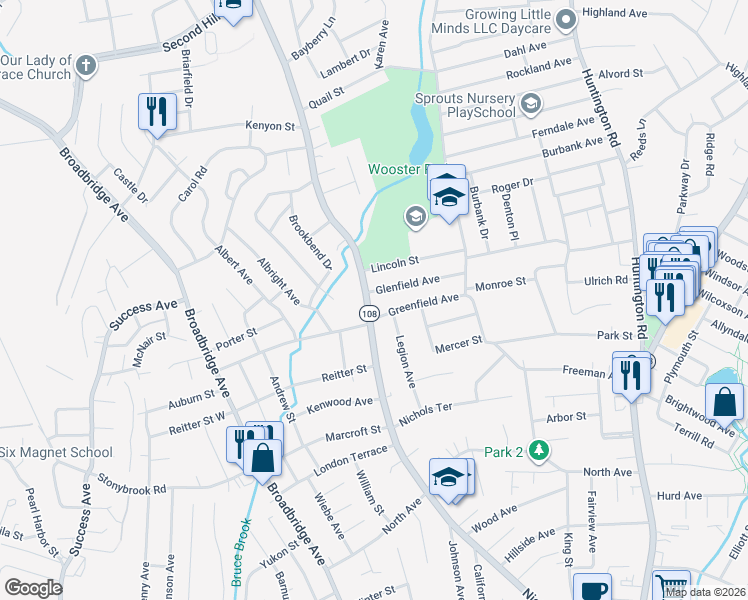 map of restaurants, bars, coffee shops, grocery stores, and more near 998 Nichols Avenue in Stratford
