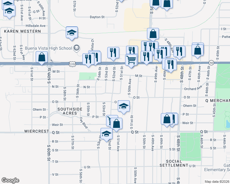 map of restaurants, bars, coffee shops, grocery stores, and more near 4879 S 52nd St in Omaha