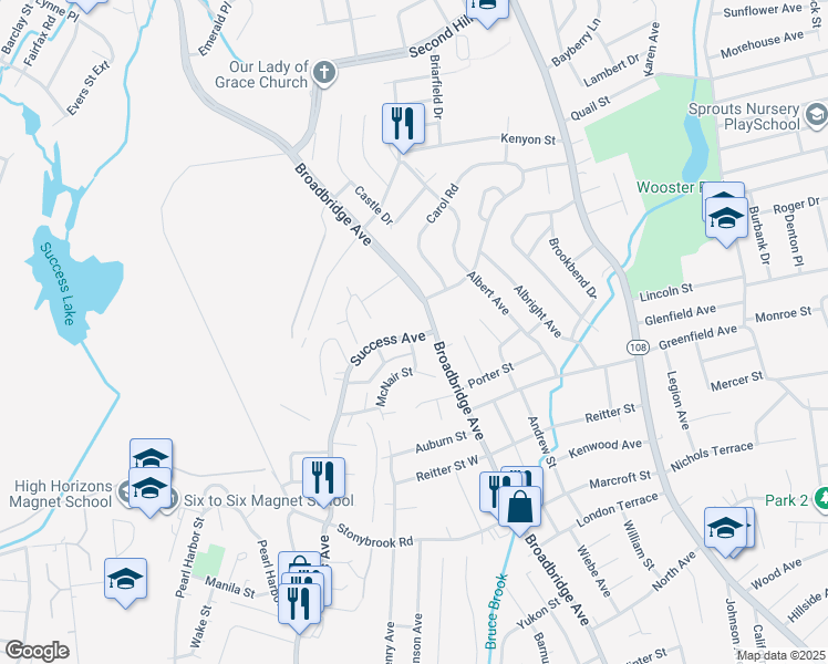 map of restaurants, bars, coffee shops, grocery stores, and more near 1323 Success Avenue in Stratford
