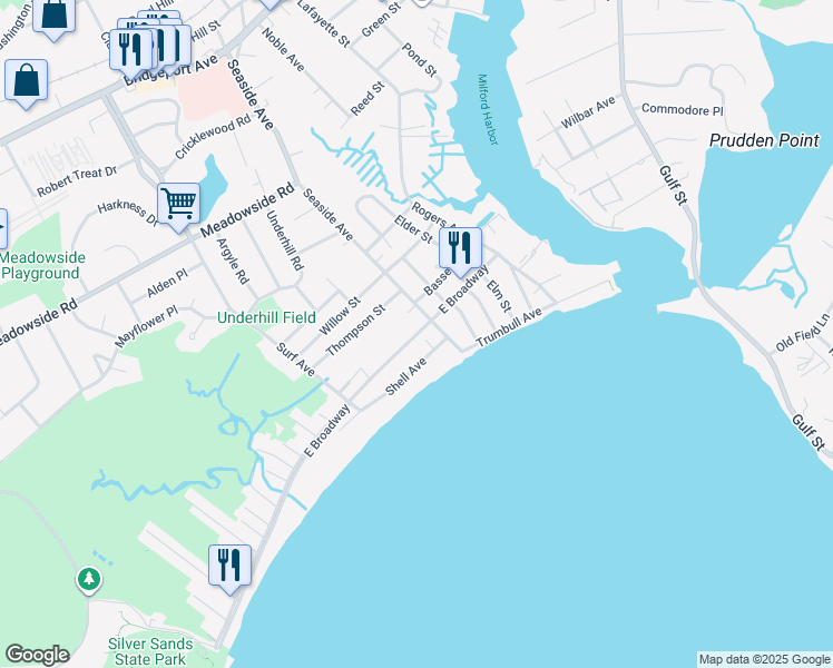 map of restaurants, bars, coffee shops, grocery stores, and more near 1002 East Broadway in Milford