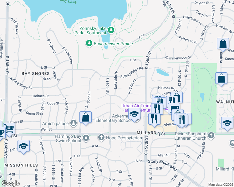 map of restaurants, bars, coffee shops, grocery stores, and more near 15748 Orchard Avenue in Omaha