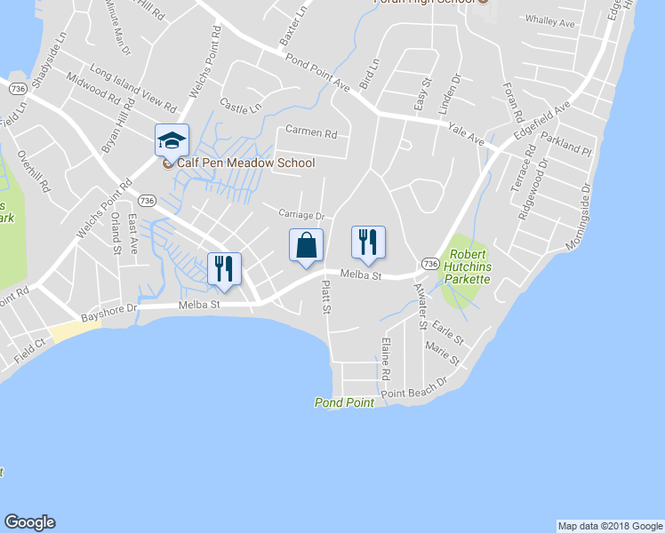 map of restaurants, bars, coffee shops, grocery stores, and more near 204 State Highway 736 in Milford