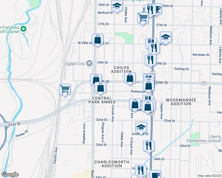 map of restaurants, bars, coffee shops, grocery stores, and more near 3033 Lincoln Ave in Ogden