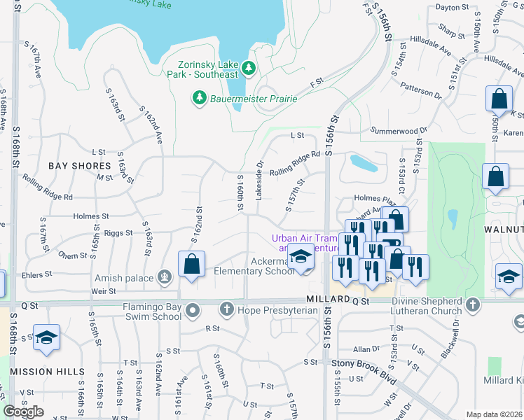 map of restaurants, bars, coffee shops, grocery stores, and more near 15748 Orchard Avenue in Omaha