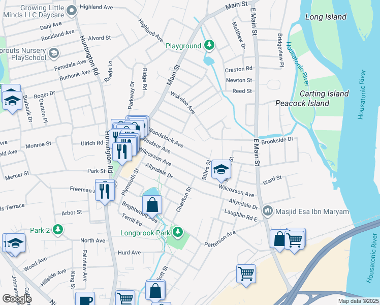 map of restaurants, bars, coffee shops, grocery stores, and more near 371 Woodstock Avenue in Stratford