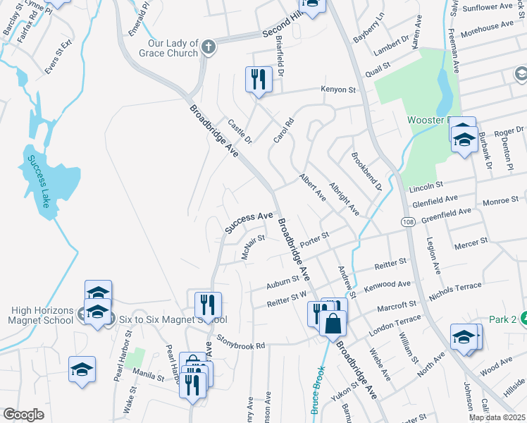 map of restaurants, bars, coffee shops, grocery stores, and more near 1323 Success Avenue in Stratford