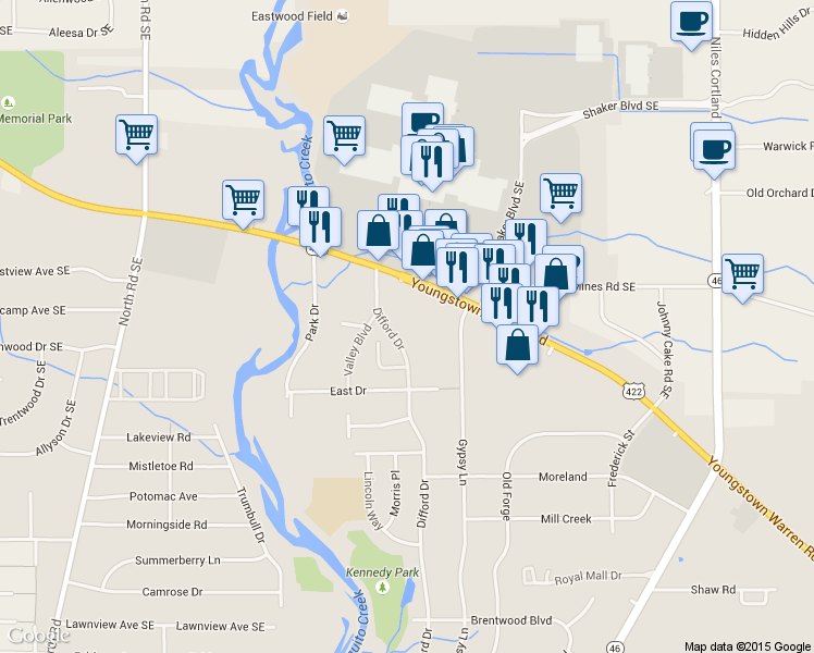 map of restaurants, bars, coffee shops, grocery stores, and more near 1945 Difford Dr in Niles