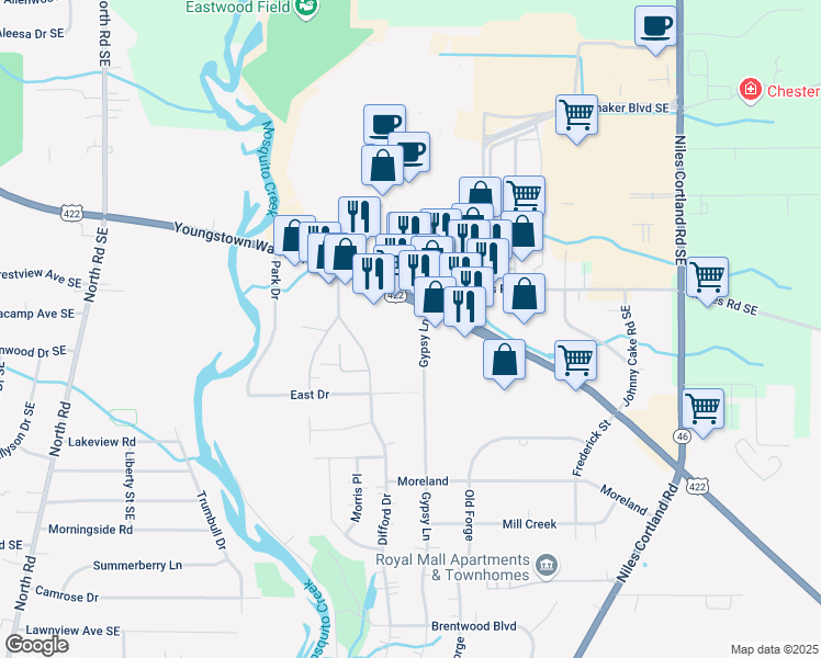 map of restaurants, bars, coffee shops, grocery stores, and more near 1754 Gypsy Ln in Niles