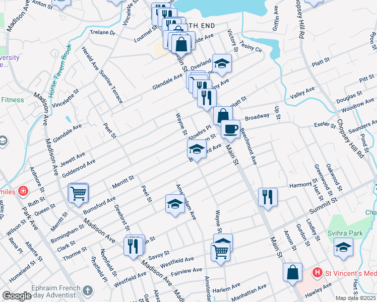 map of restaurants, bars, coffee shops, grocery stores, and more near 915 Wayne Street in Bridgeport