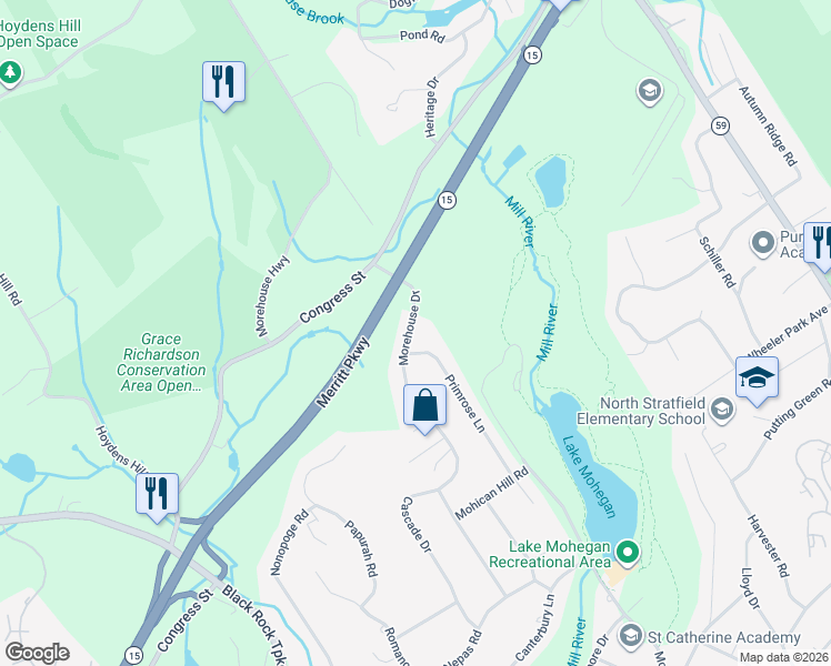 map of restaurants, bars, coffee shops, grocery stores, and more near 244 Morehouse Drive in Fairfield
