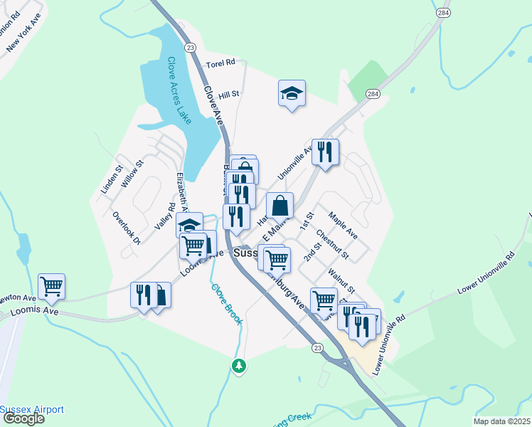 map of restaurants, bars, coffee shops, grocery stores, and more near in Sussex
