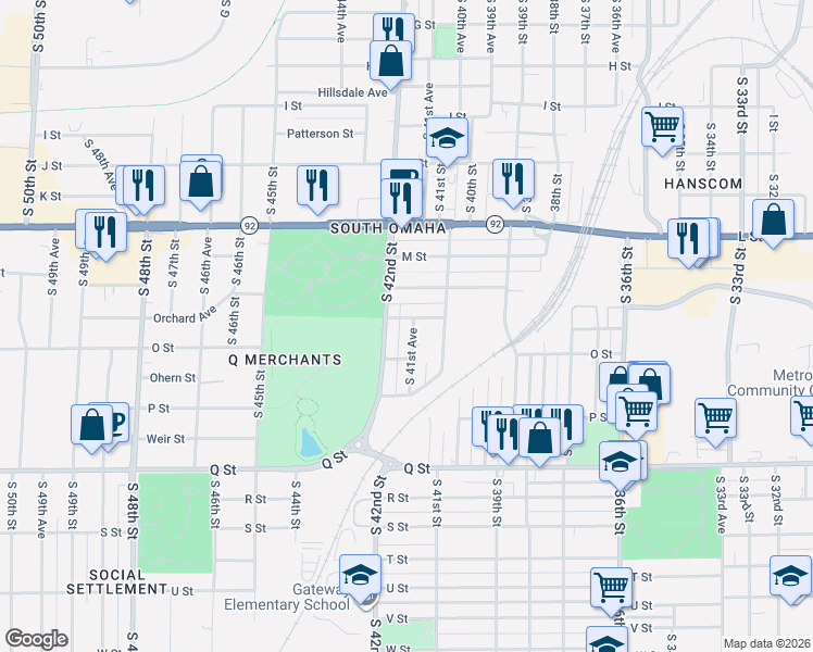 map of restaurants, bars, coffee shops, grocery stores, and more near 4960 South 41st Avenue in Omaha