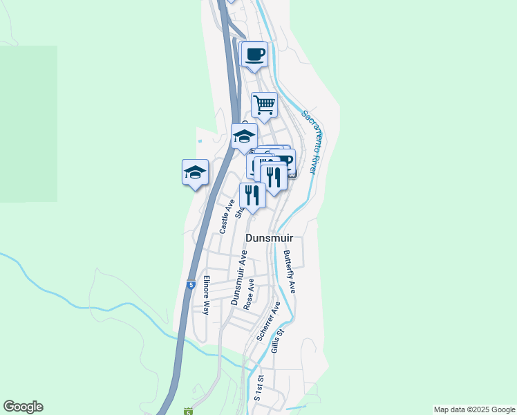 map of restaurants, bars, coffee shops, grocery stores, and more near 5902 Dunsmuir Ave in Dunsmuir