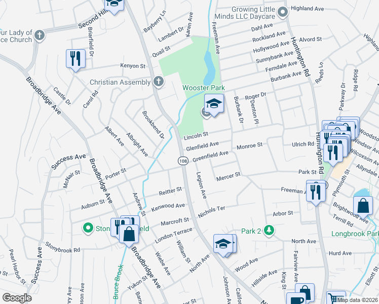map of restaurants, bars, coffee shops, grocery stores, and more near 998 Nichols Avenue in Stratford
