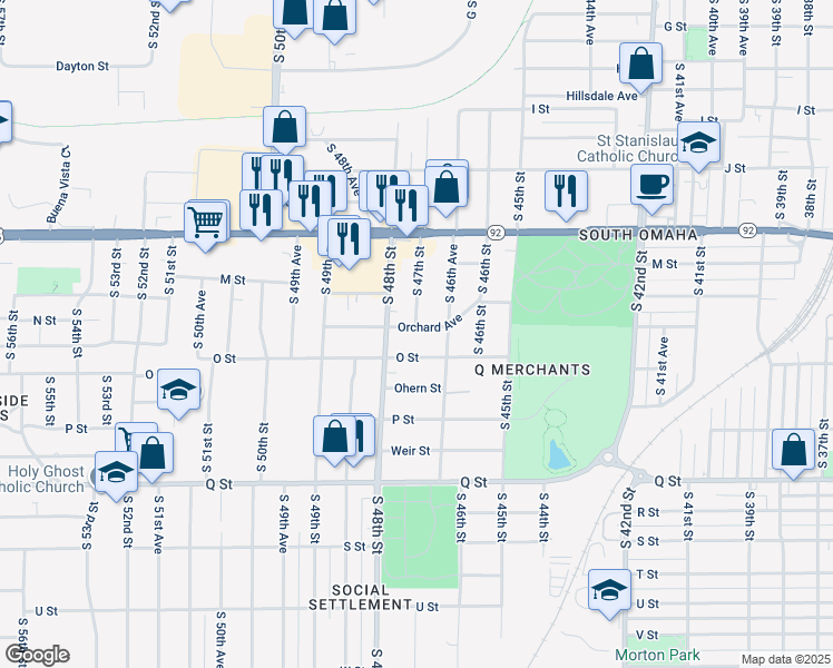 map of restaurants, bars, coffee shops, grocery stores, and more near 4669 Orchard Avenue in Omaha