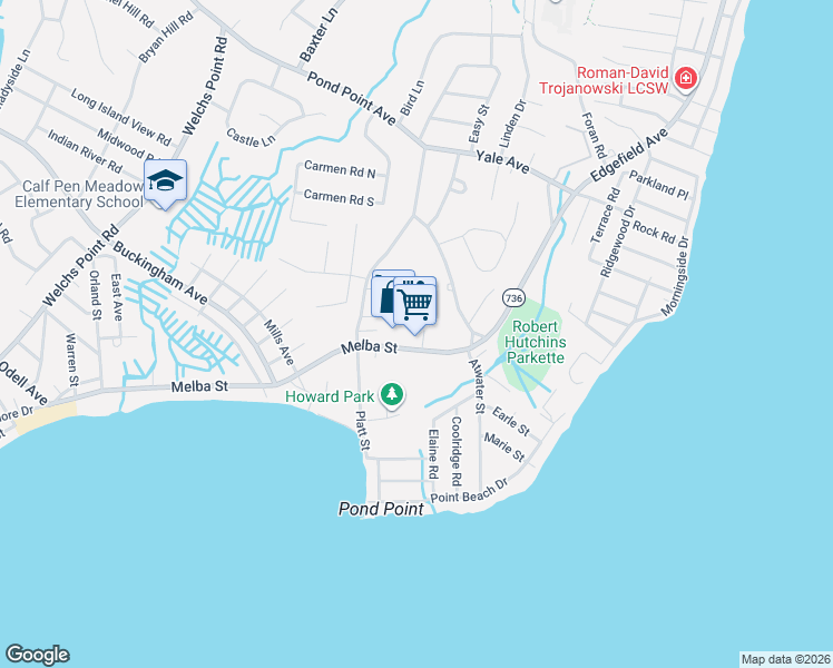 map of restaurants, bars, coffee shops, grocery stores, and more near 252 Melba Street in Milford