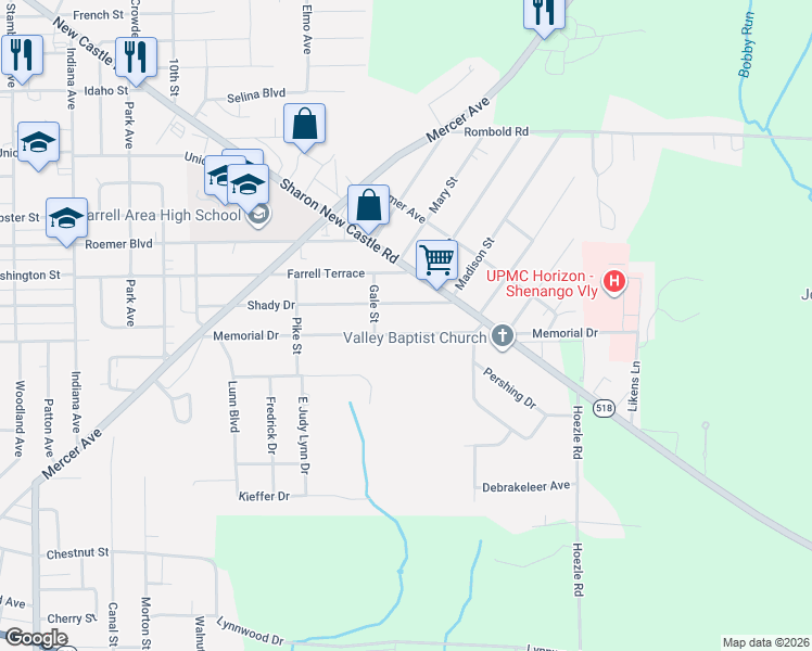 map of restaurants, bars, coffee shops, grocery stores, and more near 1908 Memorial Drive in Farrell