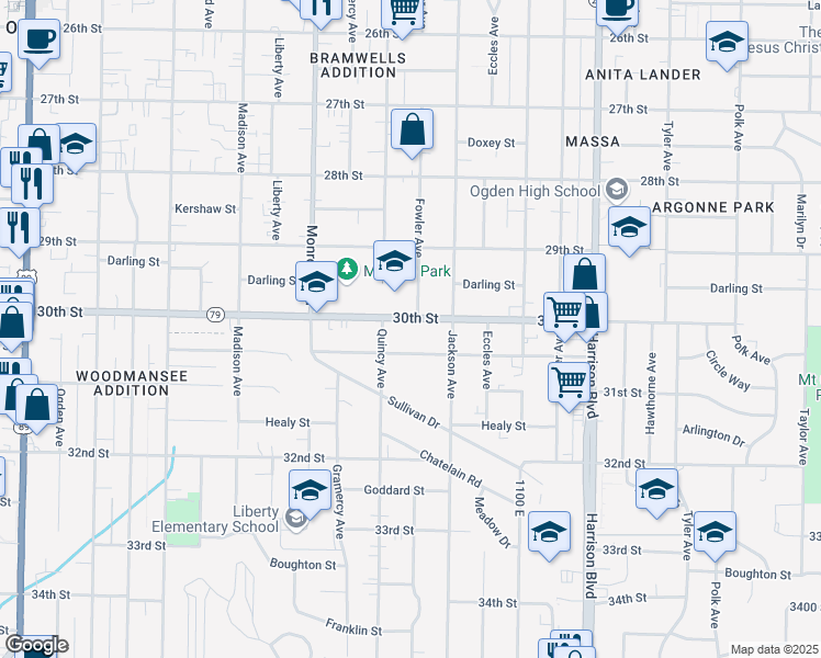 map of restaurants, bars, coffee shops, grocery stores, and more near 931 30th Street in Ogden