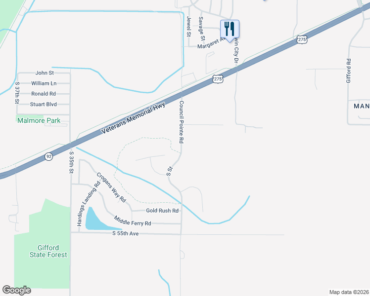 map of restaurants, bars, coffee shops, grocery stores, and more near 3121 Mac Ineery Drive in Council Bluffs