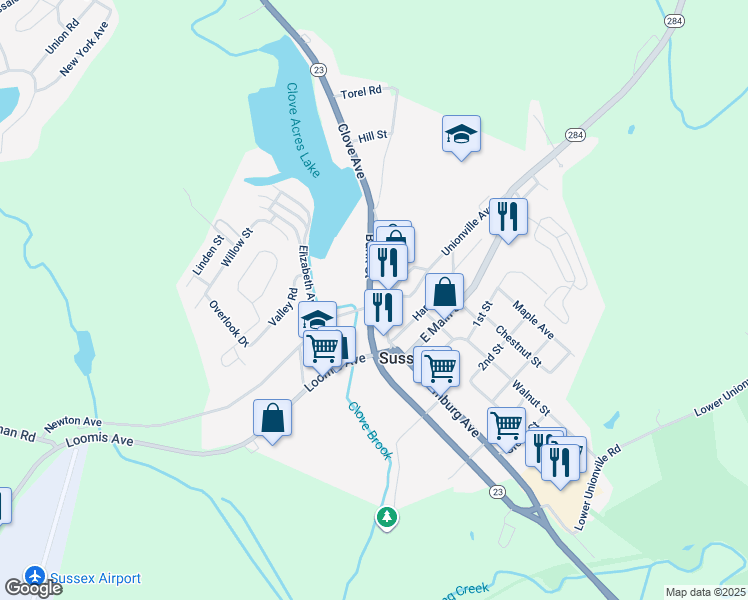map of restaurants, bars, coffee shops, grocery stores, and more near 16 Newton Avenue in Sussex