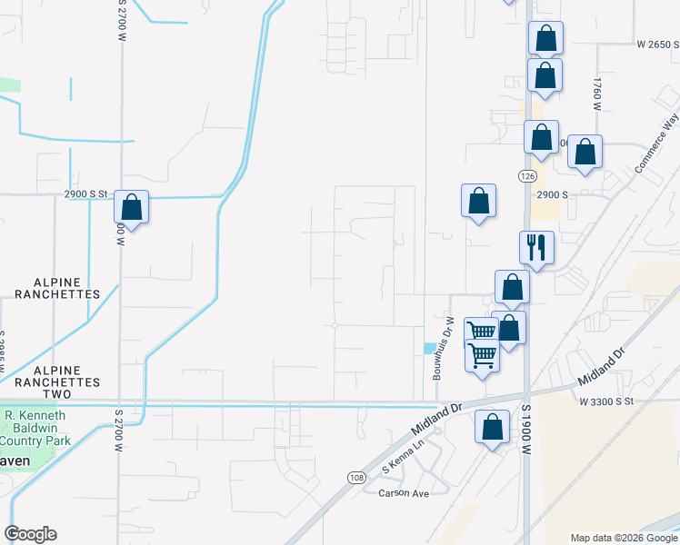 map of restaurants, bars, coffee shops, grocery stores, and more near 2626 West 3075 South in MS CITY