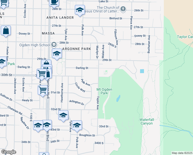map of restaurants, bars, coffee shops, grocery stores, and more near 3003 Taylor Avenue in Ogden