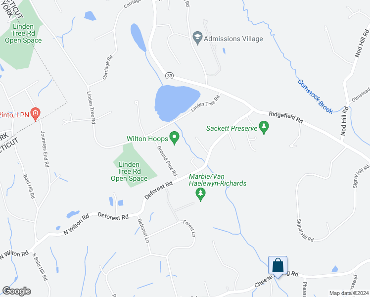 map of restaurants, bars, coffee shops, grocery stores, and more near 72 Deforest Road in Wilton