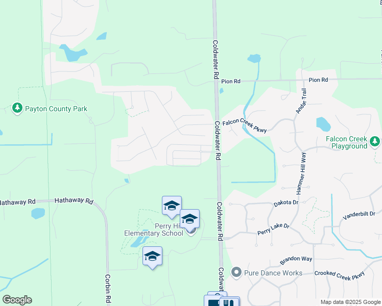 map of restaurants, bars, coffee shops, grocery stores, and more near 570 Bonterra Boulevard in Fort Wayne