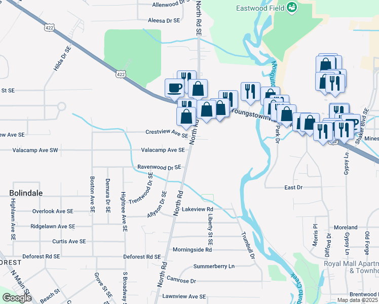 map of restaurants, bars, coffee shops, grocery stores, and more near 1317 N Rd in Niles