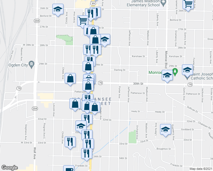 map of restaurants, bars, coffee shops, grocery stores, and more near 475 30th Street in Ogden
