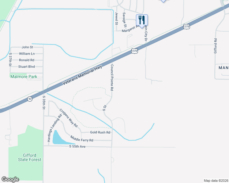 map of restaurants, bars, coffee shops, grocery stores, and more near 3121 Mac Ineery Drive in Council Bluffs
