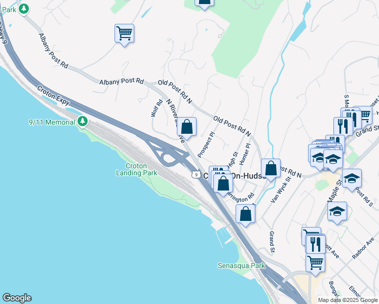 map of restaurants, bars, coffee shops, grocery stores, and more near North Riverside Avenue in Croton-on-Hudson