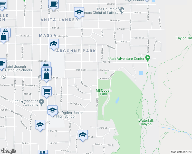 map of restaurants, bars, coffee shops, grocery stores, and more near 3rd Street in Ogden
