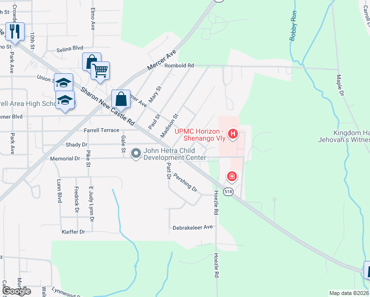 map of restaurants, bars, coffee shops, grocery stores, and more near 2000 Memorial Drive in Farrell