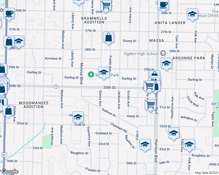 map of restaurants, bars, coffee shops, grocery stores, and more near 948 30th Street in Ogden