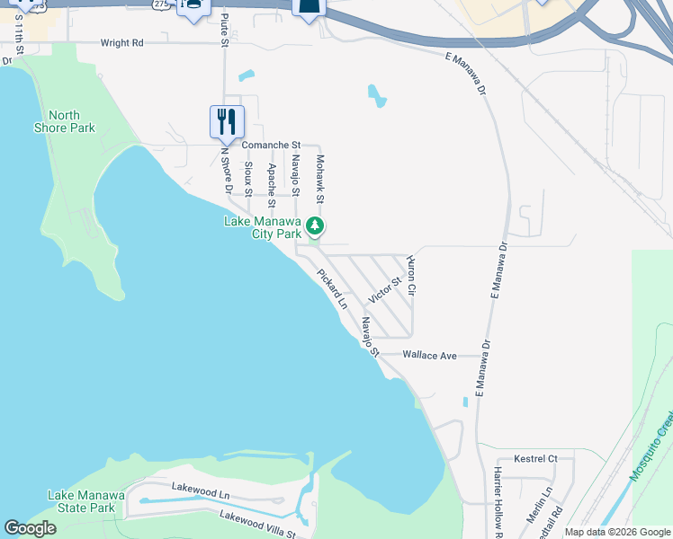 map of restaurants, bars, coffee shops, grocery stores, and more near 115 Navajo Street in Council Bluffs