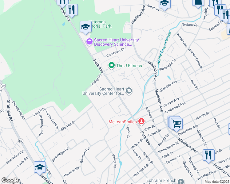 map of restaurants, bars, coffee shops, grocery stores, and more near 3985 Park Avenue in Fairfield
